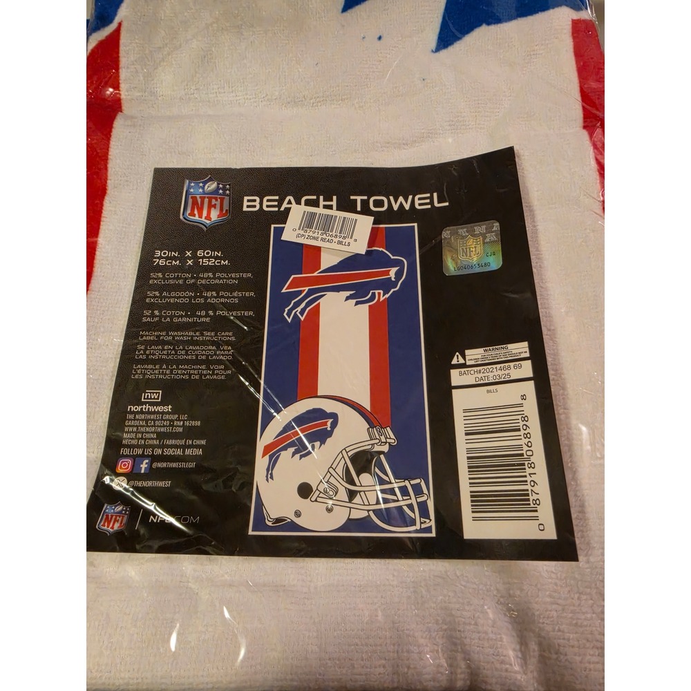 2 NFL Buffalo Bills Beach Towel Northwest 30x60 Blue Red White Football Fan Gear